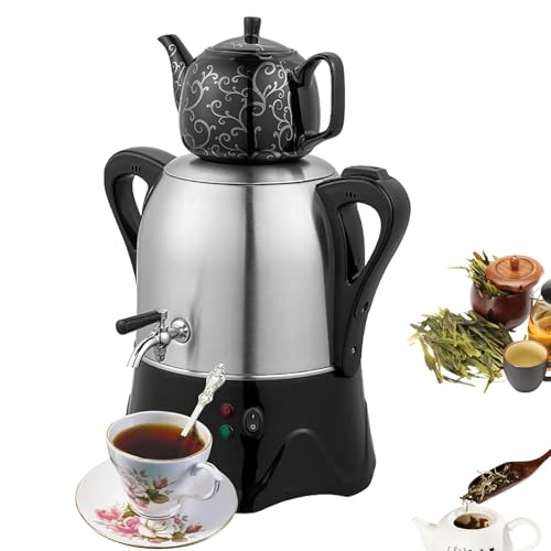 QINPI 2000W Electric Turkish Tea Maker, Tea Maker Electric, 3L Stainless Steel Teapot, 1L Ceramic Teapot, Electric Turkish Samovar with Keep Warm Function, for Coffee, Scented Tea, Turkish Tea