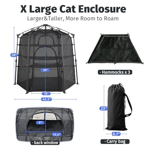 Image of Catio Outdoor Cat Enclosure Pop up Cat Tower Tent Cat Playpen w /Breathable Mesh Portable Catio Kitten Pet Animal Play Pen Indoor Enclosed Kitty Patio Balcony Camping(Hexagonal,XL)
