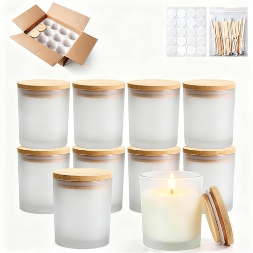 YJHSS 12-Pack 10oz Glass Candle Jars for Making Candles -Frosted