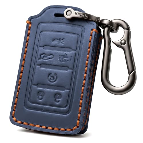 Étui clé Jeep en cuir bleu premium avec porte-clés métal élégant pour Grand Cherokee 6 boutons