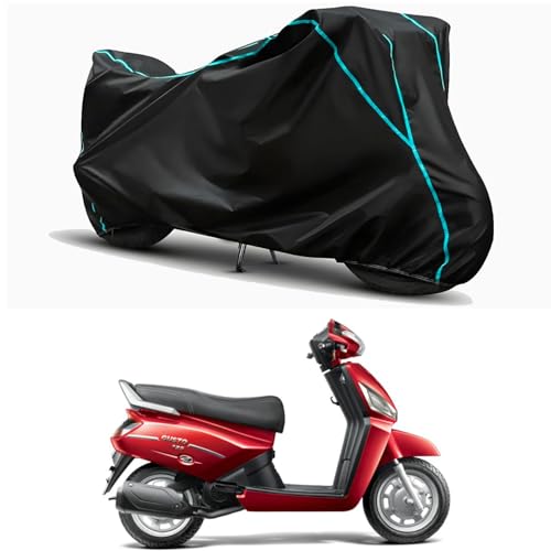 Image of Waterproof Bike Body Cover Compatible for | Mahindra Gusto DX | Taffeta Fabric, Sky Piping Design, Bottom Elastic Fit | Dustproof, Sun UV & Rain Protection for All Weather.