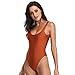 Dixperfect Women's Retro 80s/90s Inspired High Cut Low Back One Piece Swimwear Bathing Suits (S, Dark Orange)