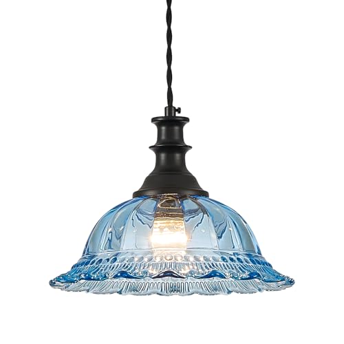 HDDFL Glass Pendant Lights Modern Pendant Lighting Fixtures Hanging Lamp for Kitchen Island Bedroom Dining Room Coffee Shop Hallway Blue and Black