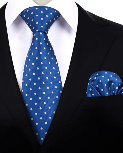 Image of HISDERN Polka Dot Ties for Men Classic Silk Ties and Pocket Square Formal Business Necktie Handkerchief Wedding Party