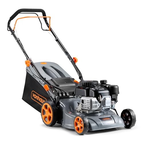 VonHaus Petrol Lawnmower 132cc Self Propelled Lawn Mower for All Types of Grass/Gardens 40L Collection Bag 40cm Working Width 7 Height Settings