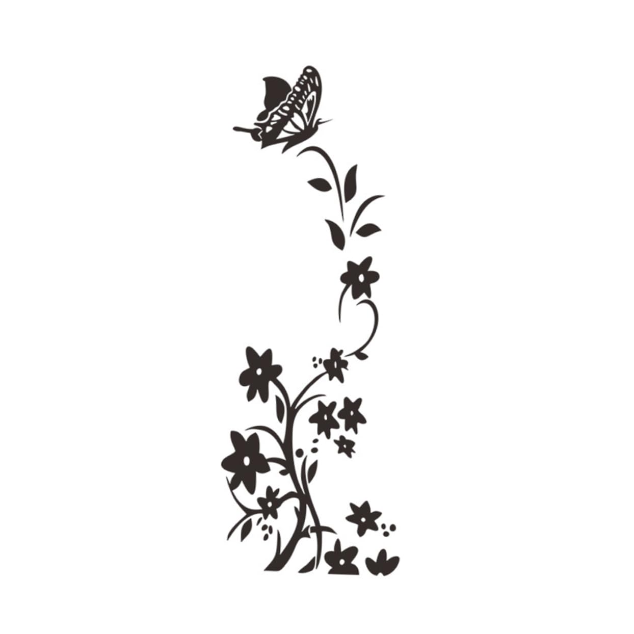 Vinilo de pared de flores y enredaderas Tofficu en PVC negro autoadhesivo