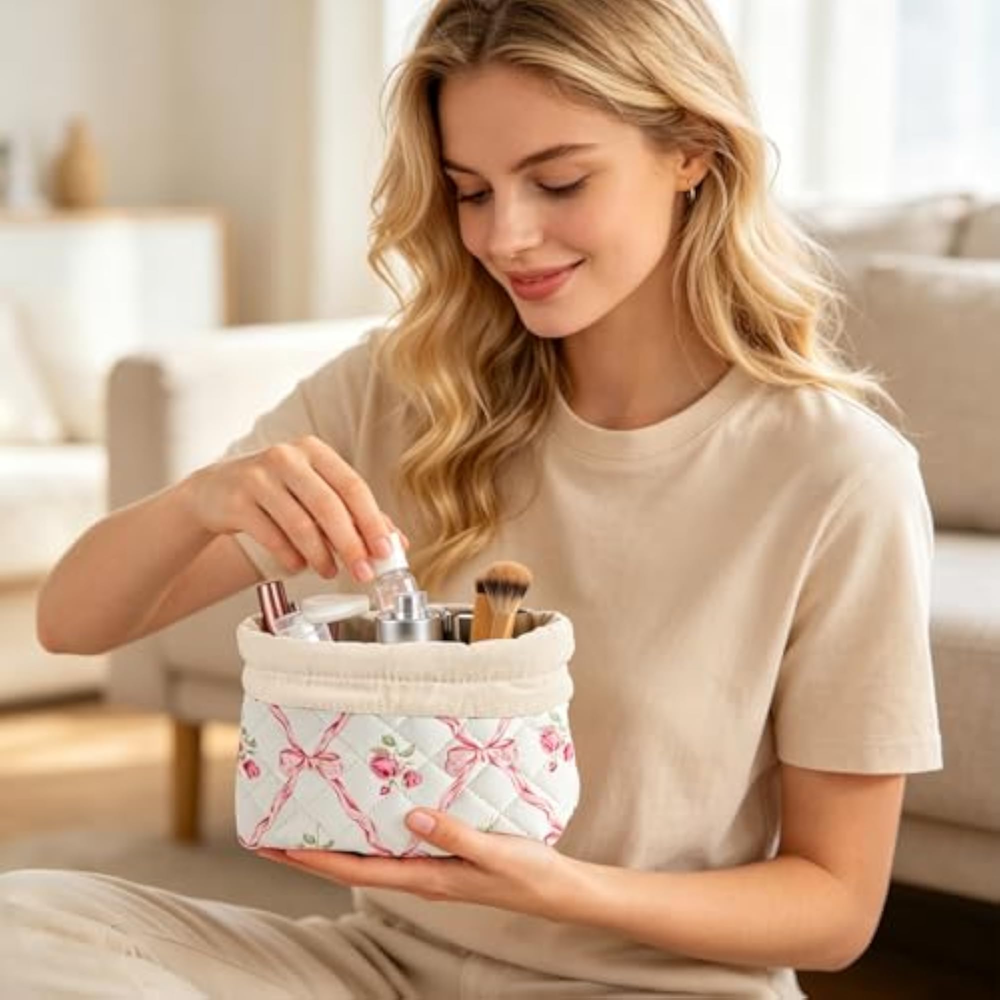 Small Canvas Makeup Pouch with Drawstring Closure