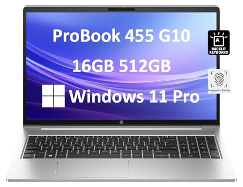 HP ProBook 455 G10 Business Laptop (15.6" FHD Display, AMD Ryzen 5 7530U, 16GB RAM, 512GB SSD, (Beats i7-1255U)) Backlit, Fingerprint, Webcam, Ethernet, Wolf Pro Security, Win 11 Pro, Silver, 2024