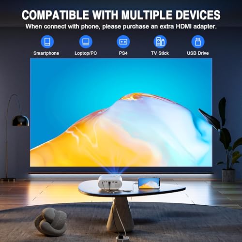 Image of Mini Projector, VISSPL Full HD 1080P Video Projector, Portable Outdoor Projector with Tripod, Kids Gift, Home Theater Movie Phone Projector Compatible with Android /iOS /Windows / (Cloud White)