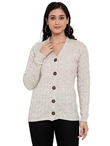 Image of Kalt Women Full Sleeves Cable Button Acrylic V-Neck Sweater