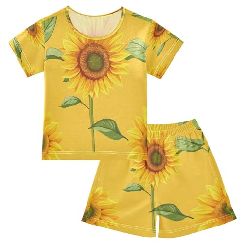 senya Short Sleeve Pajamas Sets Summer Cotton Sleepwear Plant Flower White Sunflower
