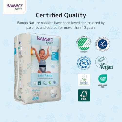 Image of Bambo Nature Hypoallergenic Swim Pants, Eco-Labeled Swim Diapers, Double Leak Barriers - Medium (12 Count)