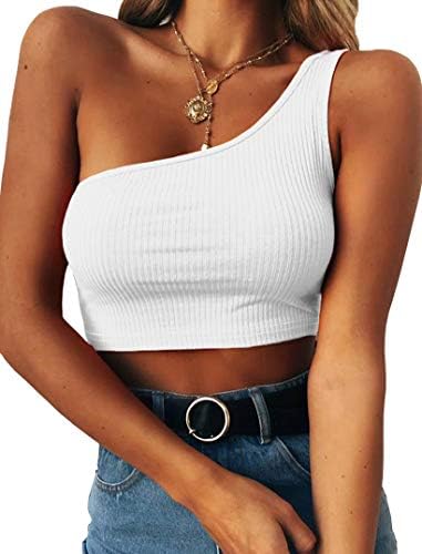 MinclouseWomen's One Shoulder Sleeveless Crop Tops Summer Sexy Strappy Tank Tees