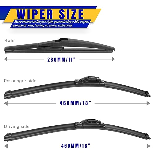 3 wipers Replacement for 2006-2011 Chevy chevrolet HHR, Windshield Wiper Blades Original Equipment Replacement - 18\"/18\"/11\" (Set of 3) U/J HOOK