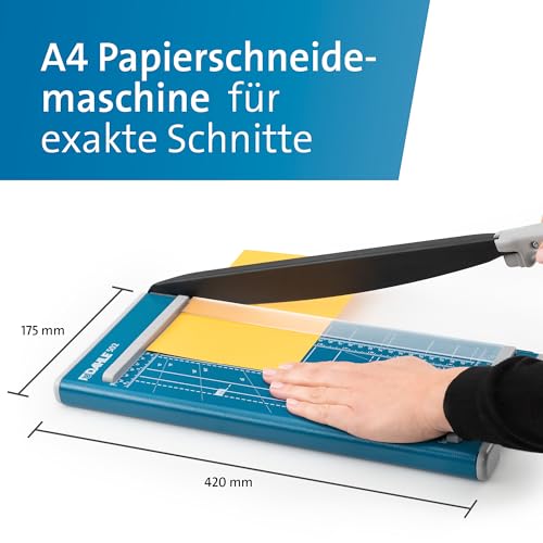 Dahle 502 Papierschneider (DIN A4, für Papier, Etiketten, Fotos, 8 Blatt Schneidleistung) Blau