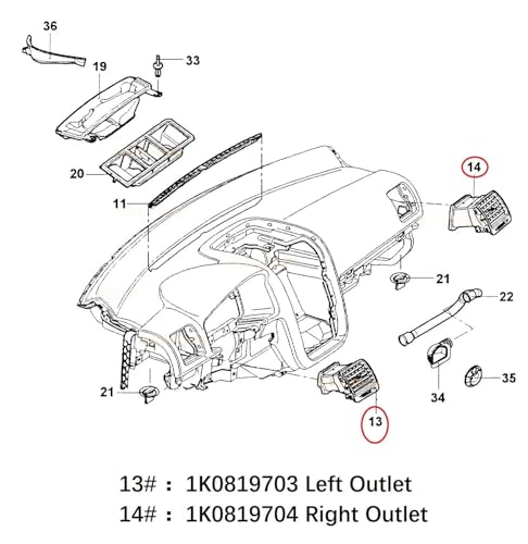 Rejilla de ventilación para VW Jetta MK5: repara la salida de aire central 1K0819703 5