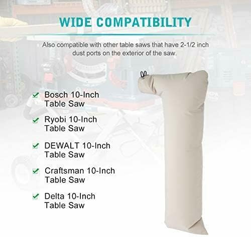 Table Saw Dust Collector Bag (10" Tablesaws with 2.5" Dust Port) Fits Bosch/Dewalt/Makita/Ryobi/Craftsman/Porter Cable/RIGID/Metabo/Kobalt/Skilsaw/Delta/