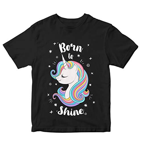 Image of Girls' T-Shirt Born to Shine Unicorn 100% Cotton Girl's T-Shirt Regular Fit