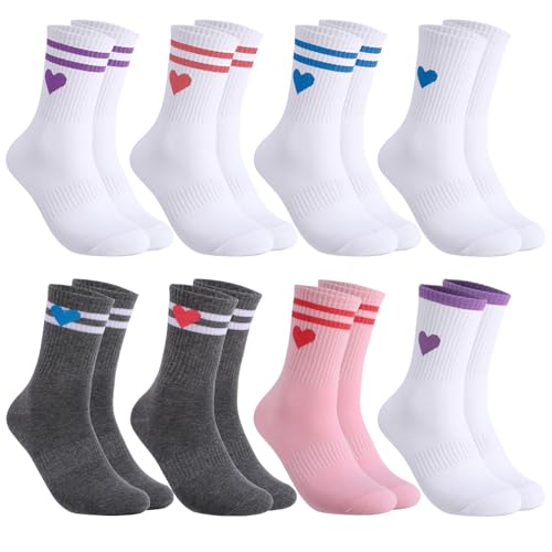 Image of Jspupifip Heart Socks 6 Pairs Crew Athletic Cotton Women Striped Socks with Retro Stripes Hearts
