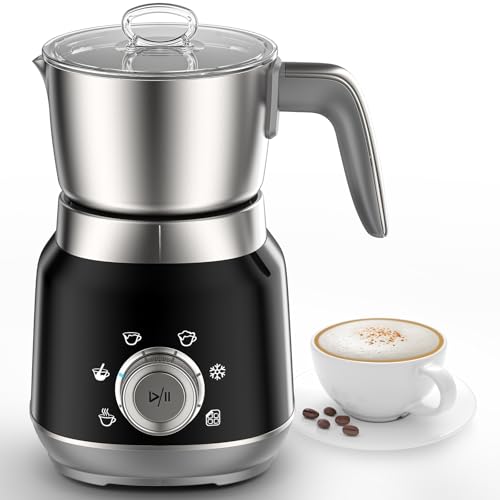 Espumador y calentador de leche eléctrico 6 en 1 con tazas desmontables, preparador automático de espuma fría y caliente para latones/capuchinos/chocolate caliente, lavable en lavavajillas