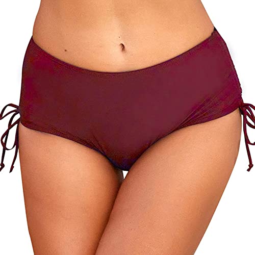 Calzoncillos con cordón arrugado Swim Beach para pantalones cortos Cintura alta Mujeres Bottoms Bottom Bikini Shorts Running Lados fruncidos Trajes de baño Tankinis Set Pañal Bañador (Wine, XL)