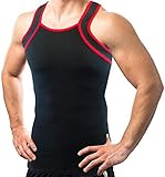 Different Touch 2 Pack Men's Tank Tops Square Cut Muscle Rib A-Shirts (XL, Black with Red Trim)