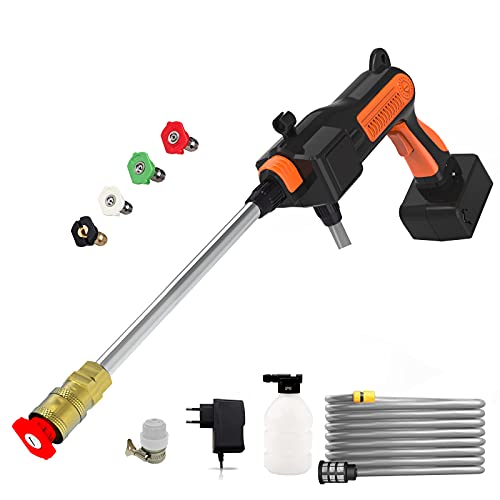 Nettoyeur Haute Pression sans Fil Mobile FILOWA, arrosage Lave-Auto, Tuyau 6m, 4 Types de Buses métalliques, Amovible, Batterie 4000 mAh, Peut fonctionner en continu Pendant 40 à 60 Minutes