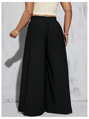 Verdusa Women's Plus Size Wide Leg Pants Drawstring High Rise Baggy Travel Pants with Pocket2