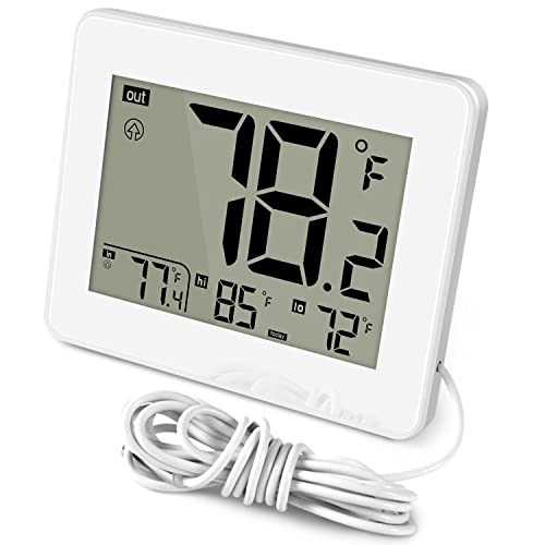 Geevon Wired Digital Indoor/Outdoor Thermometer With 3.58 In Large Display,Room Temperature Gauge With Time, Temperature Monitor High And Lows (White) #TOP6