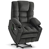 MCombo Large Triple Motor Power Lift Recliner Chair with Massage and Dual Heating, Adjustable Headrest for Tall Elderly People, Fabric 7634 (Grey, Large)