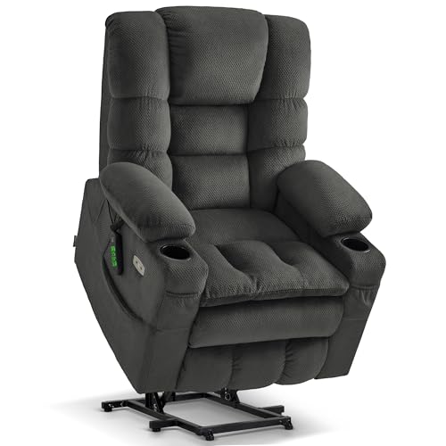 MCombo Large Triple Motor Power Lift Recliner Chair with Massage and Dual Heating, Adjustable Headrest for Tall Elderly People, Fabric 7634 (Grey, Large)