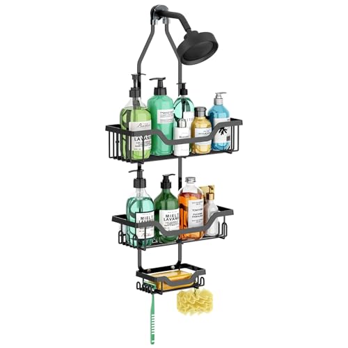 Lista de Estantes para ducha comprados en linea. 43 Estante de Almacenamiento para Colgar en el Baño,Organizador de Ducha con Ganchos,Soporte para Champú,Jabón y Maquinilla de Afeitar,No Requiere perforación,Resistente al óxido