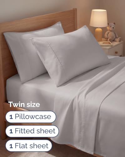 Image of Twin 4 Piece Bed Sheet Set - Soft, Breathable & Cooling Sheets - Light Grey | Ultra Soft Hotel Luxury Bedding Set with 8-16 Inch Deep Pockets, 1 Flat & 1 Fitted Sheet & 2 Pillowcases, Wrinkle & Fade Free
