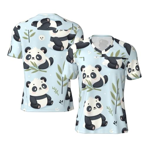 Stylish Athletic Sports Jersey Cute-Cartoon-Panda-Bear Men's Rugby Jersey Medium Black