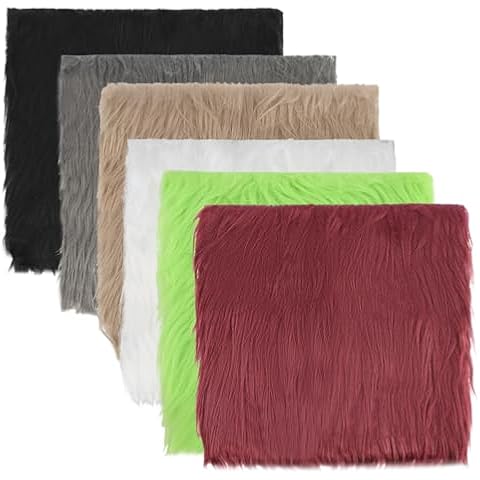 6Pcs Precut Faux Fur Square, 25x25cm Assorted Colours Fluffy Fur Patches, Decorative Sewing Craft Fur Cuts, Shaggy Fake Plush Fabric, Artificial Fur Fabric for Christmas Gnome Costume Cover
