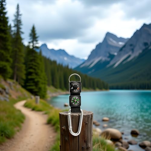 Carabiner multifuncional con brújula y termómetro negro miniatura 2