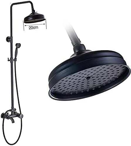 Ensemble de douche mural noir avec robinet mitigeur laiton et douchette à main