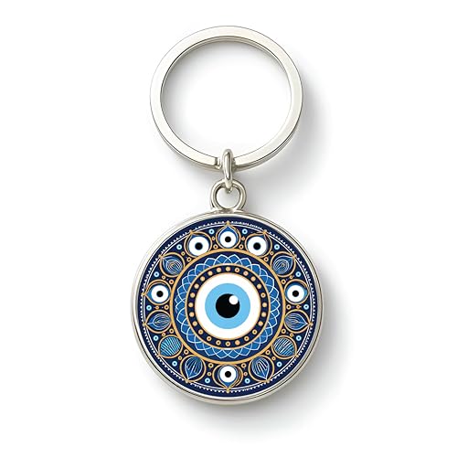Image of MG | Protective Evil Eye /Spiritual Symbols /Om /Motivational Keychains | Double-Sided Metal Key Ring | Good Luck and devine Charm for Car, Bike, Home & Office