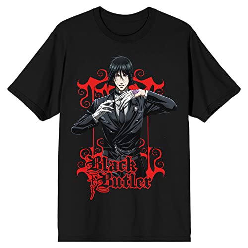 Black Butler Sebastian Michaelis Anime Men's Black T-Shirt Tee Shirt-Medium