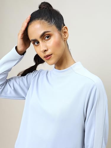 Image of TECHNOSPORT Womens Polyester Crew Neck Slim Fit Color Blocked Crop Sweatshirt Quick Dry & Antimicrobial