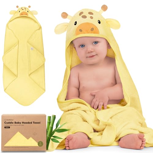 Image of KeaBabies Hooded Baby Towel for Newborn - Viscose Derived from Bamboo Large Baby Bath Towels with Hood for Boys, Girls, Toddler, Extra Absorbent & Soft Newborn Bath Essentials (Giraffe, Regular)