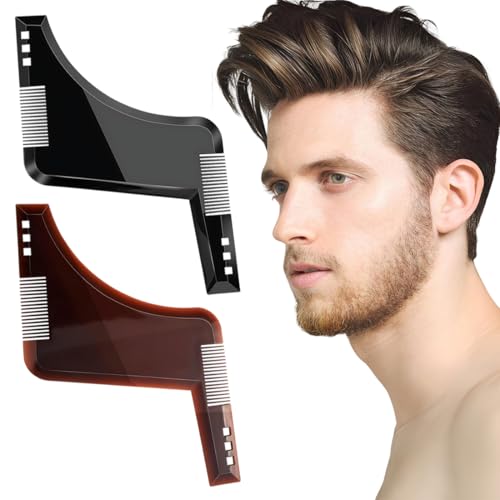 GILWUMO 2 Pezzi di Modelli per Barba per Uomini, Pettini di Styling per Barba, Adatto per Barba al Mento, Basette e Barba al Collo, Marrone Caffè e Nero