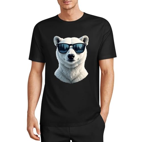 Oso Genial con Gafas De Sol Hombre Camiseta Casual T-Shirt Crew Neck tee para Deporte Gimnasio Entrenamiento S