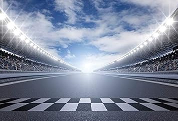 5x4ft Racing Car Backdrop Finish Line Racing Track Spot Lights Spectators Photography Background Champion Party Racing Club Birthday Party Speed Racer Portrait