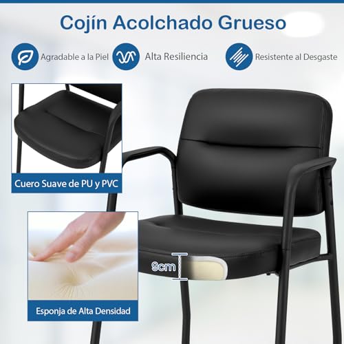 Miniatura 6 de Giantex Juego De 2 Sillas Confidentes, Sillas De Reuniones Ergonómicas Con Respaldo Y Asiento Acolchados De Piel Sintética, Reposabrazos, Capacidad 160 Kg, Para Oficina, Sala De Espera Negro