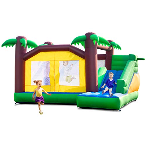 Costzon Inflatable Bounce House, Kids Water Slide with Climbing Wall, Jumping Area, Plash Pool, Including Oxford Carry Bag, Repairing Kit, Stakes, Hose
