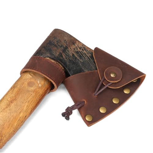 Tourbon 2-in-1 Camping Leather Hatchet Sheath Axe Head Cover Protector with Axe Handles Loop for Belt Attachment Outdoors Tools Accessories