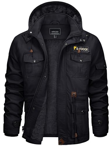 CRYSULLY Men's Winter Casual Thicken Multi-Pocket Outwear Jacket Coat With Removable Hood