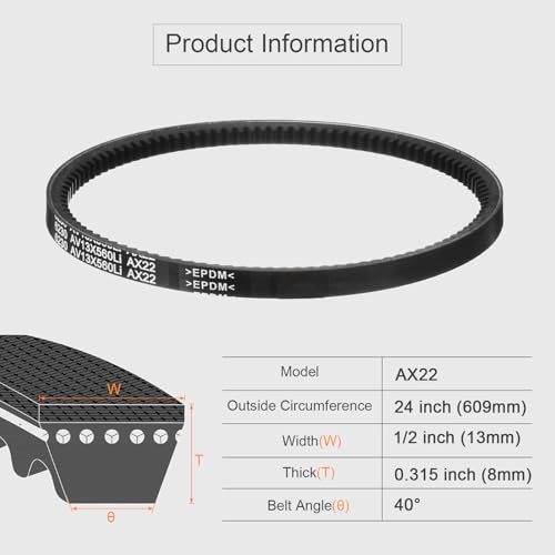Image of uxcell AX22 EPDM V-Belt, Raw Edge Cogged Industrial Rubber V Belt 1 /2 inch Width x 22 inch Inside Circumference