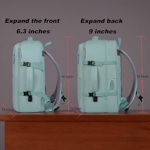 Extra large travel backpack for woman 40L Expandable airline approved backpacks 17.3 inch Laptop and USB Charging Port bags Durable Waterproof Casual bag for Weekender(Green)4